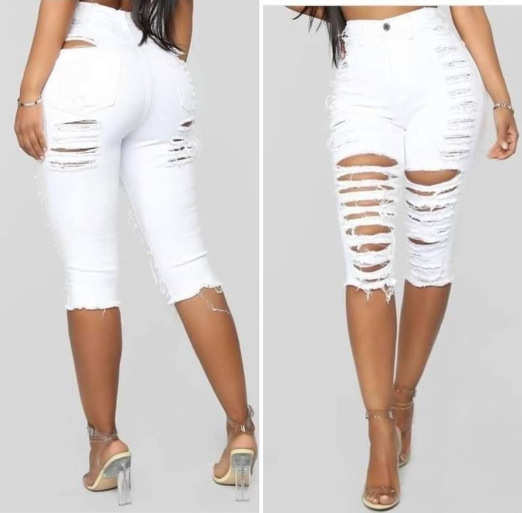 White distressed shorts